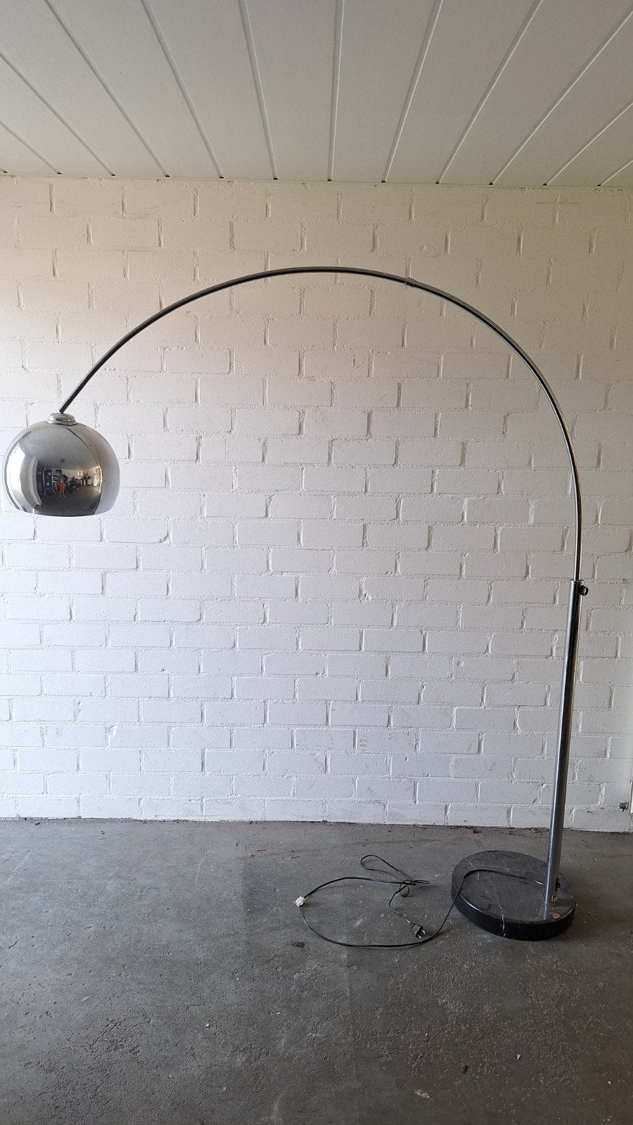 Vintage Booglamp met Marmeren Voet en Chromen Kap, Ophalen, Gebruikt, Overige materialen, Vintage, Retro, Modern