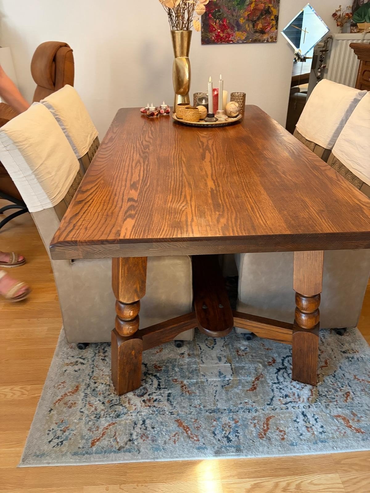 Eiken eetkamertafel met 4 stoelen alleen ophalen, Ophalen, Rechthoekig, 50 tot 100 cm