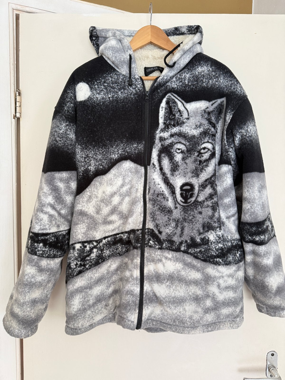 Vintage Wolf Fleece Jas - Uniek Design nu, Ophalen of Verzenden, Zo goed als nieuw, Maat 42/44 (L), Grijs