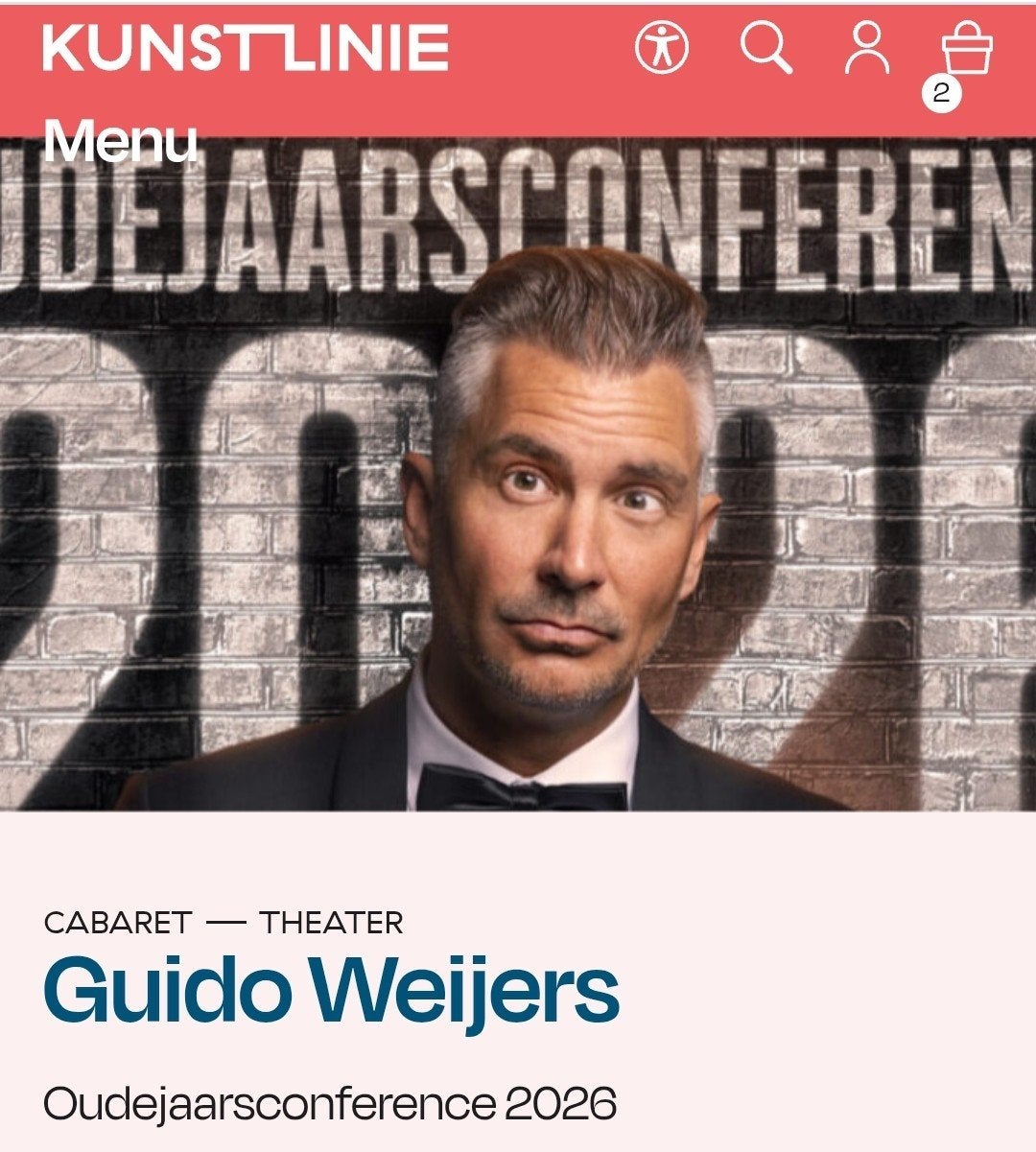 2 tickets voor Guido Weijers - KunstLinie Almere -31-10-2026, Twee personen, Oktober