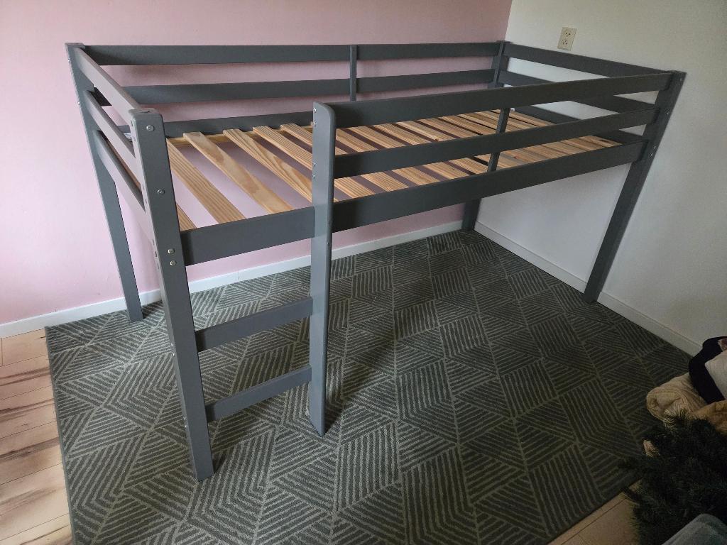 Halfhoogslaper, kinderbed, Ties, Leen Bakker, antraciet, Ophalen, 85 tot 100 cm, Zo goed als nieuw, Hoogslaper of Stapelbed