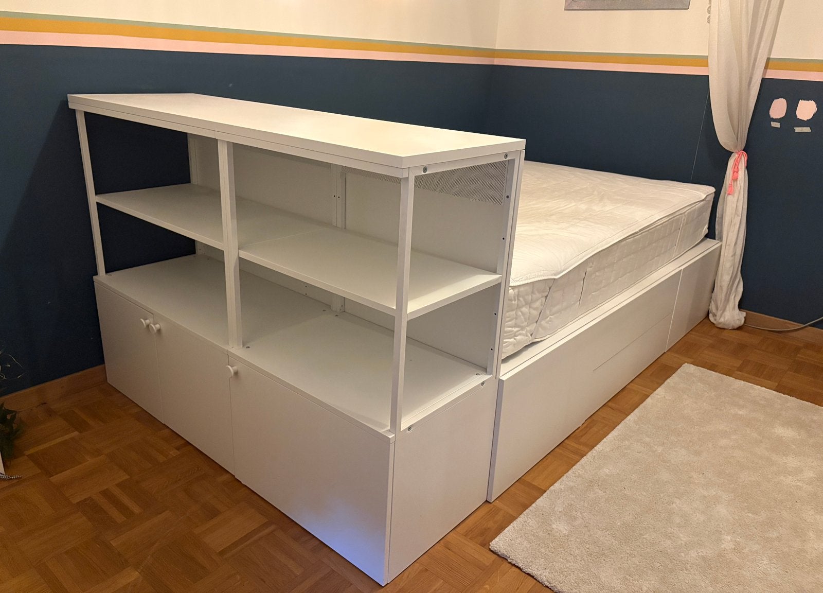Ikea Platsa bed met kast 140x200 en veel opbergruimte, Wit, Zo goed als nieuw, Twijfelaar, 200 cm