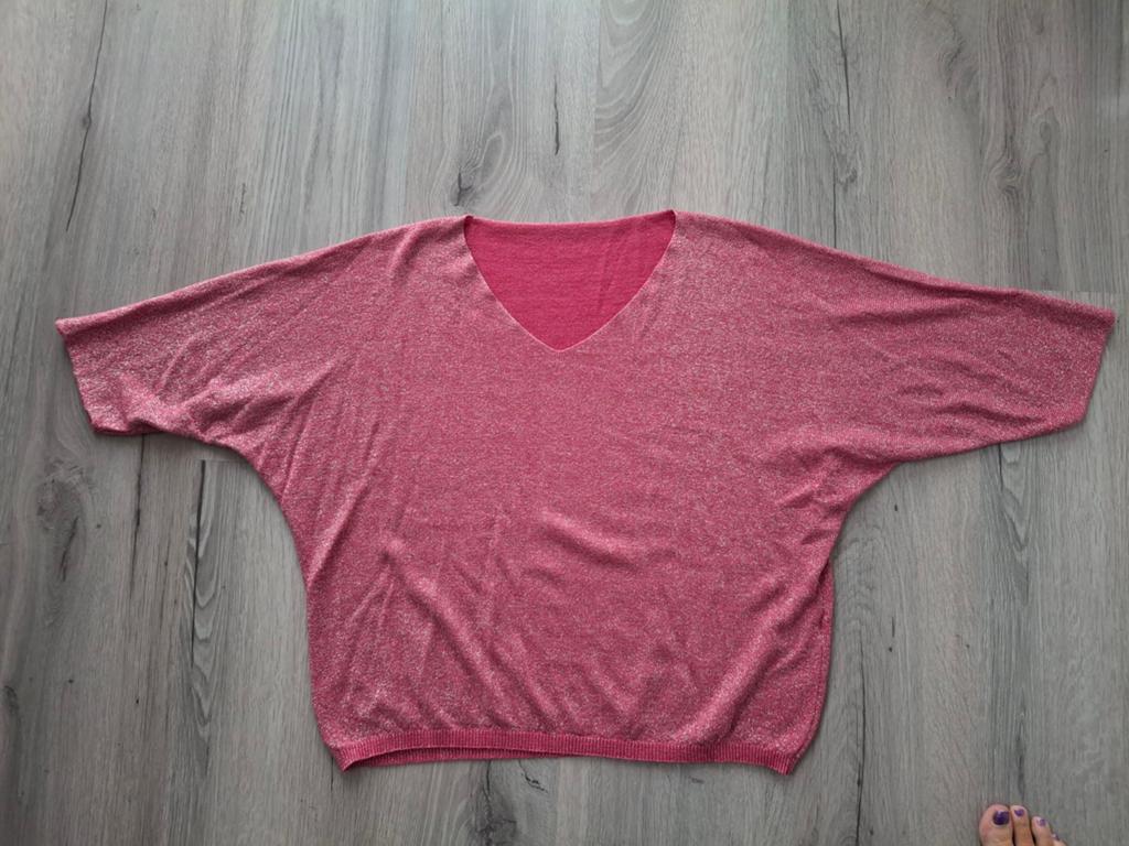 Roze glittershirt met vleermuis mouw bijna gratis, Maat 38/40 (M), Ophalen of Verzenden, Korte mouw, Roze