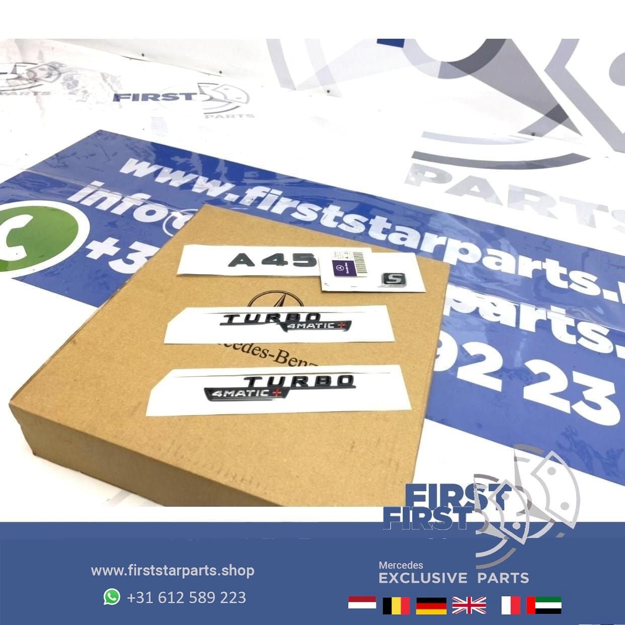 W177 A45S AMG LOGO SET ZWART Turbo 4matic + emblemen A Klass, Gebruikt, -, Ophalen of Verzenden, -