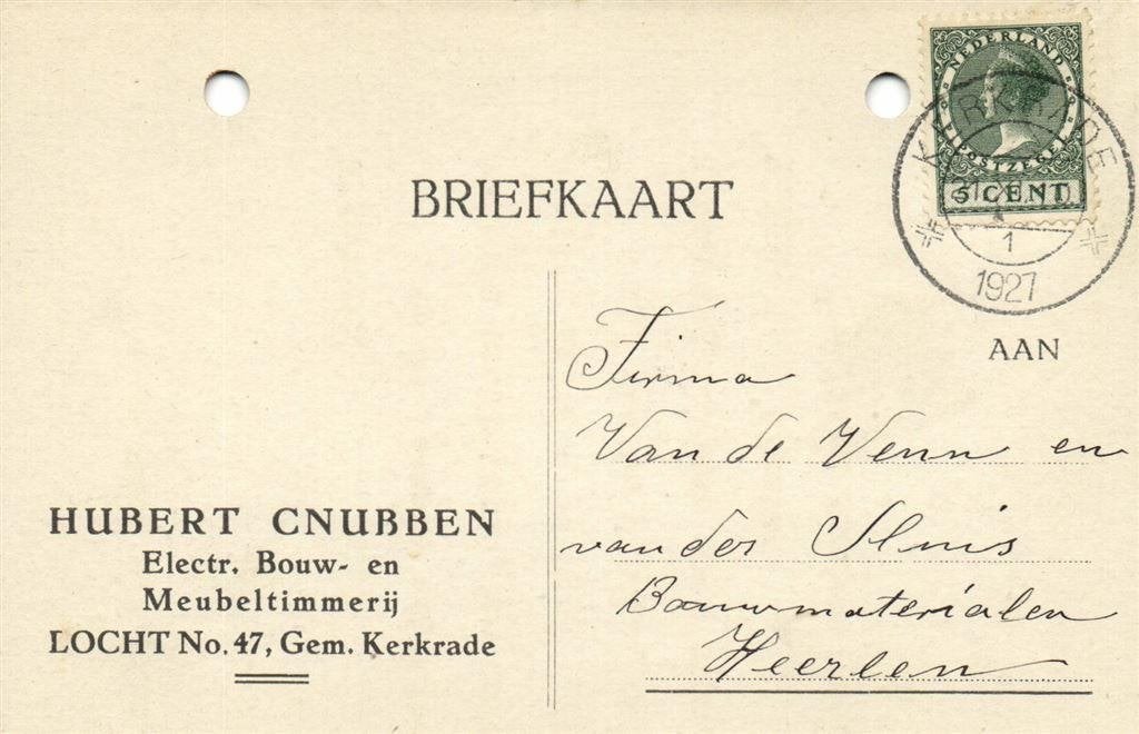 Hubert Cnubben, Locht, Gem. Kerkrade - 11.1927 - briefkaart, Ophalen of Verzenden, Briefkaart