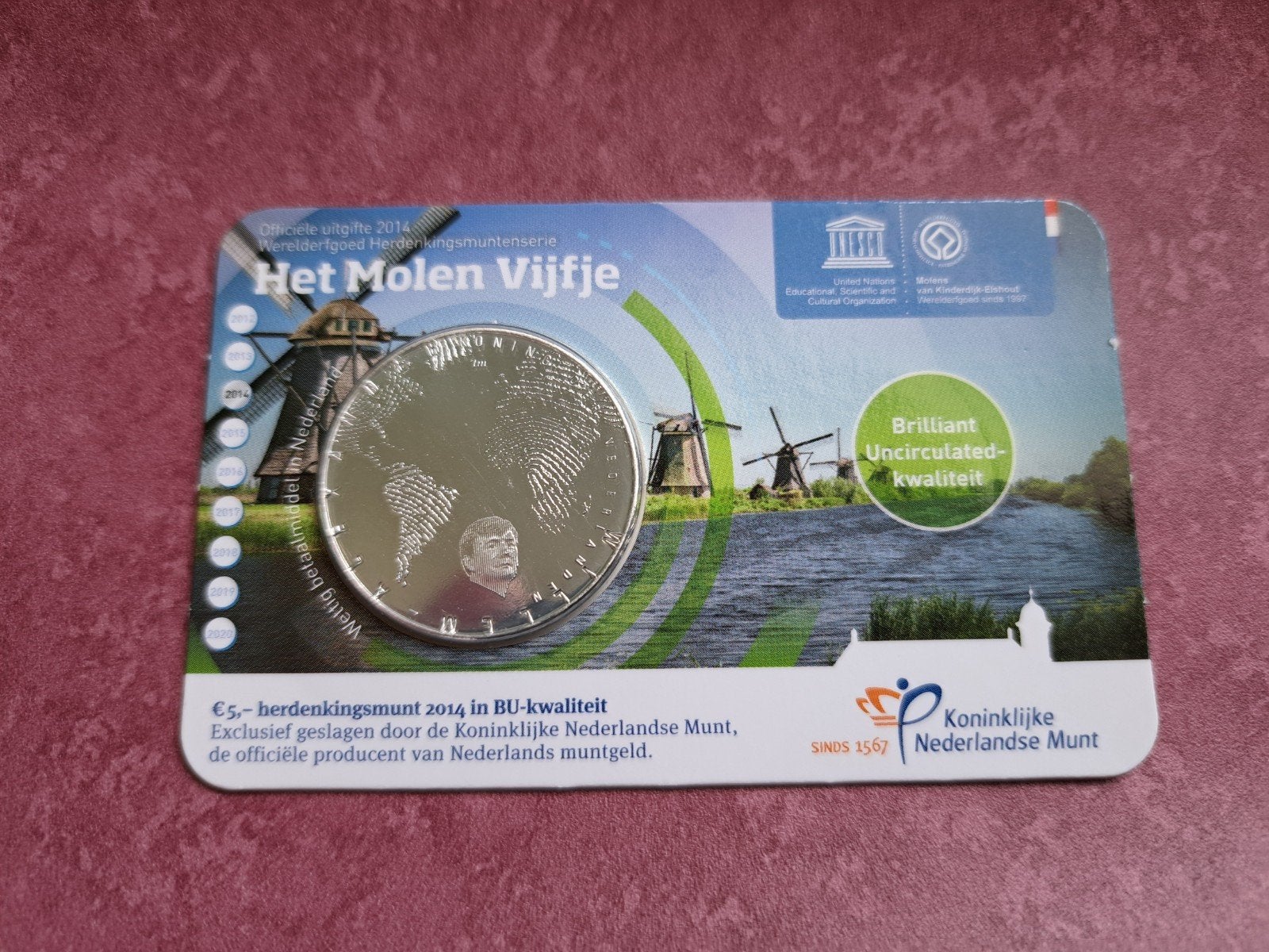 5 euro coincard 2014 Molen Vijfje (BU Kwaliteit), Ophalen of Verzenden, Euro's