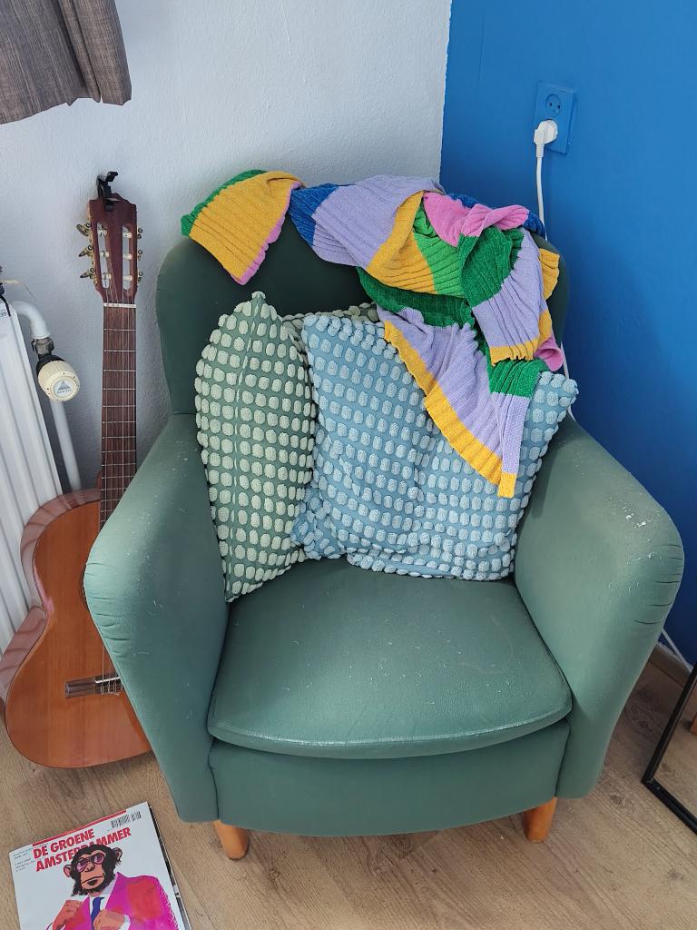 Gratis groene fauteuil, grote stoel, Ophalen, Gebruikt, 75 tot 100 cm, Stof