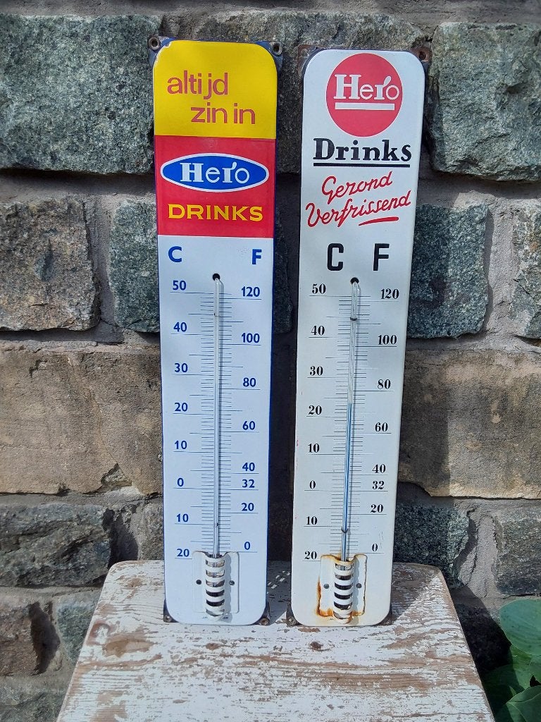 Emaille Reclame Bord Thermometers Hero Origineel, Ophalen of Verzenden, Gebruikt, Reclamebord
