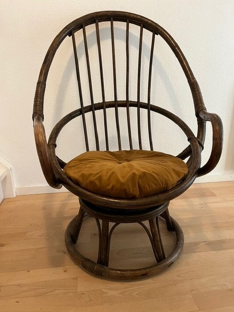 Rotan draaistoel, Ophalen, Gebruikt, Bruin, Riet of Rotan