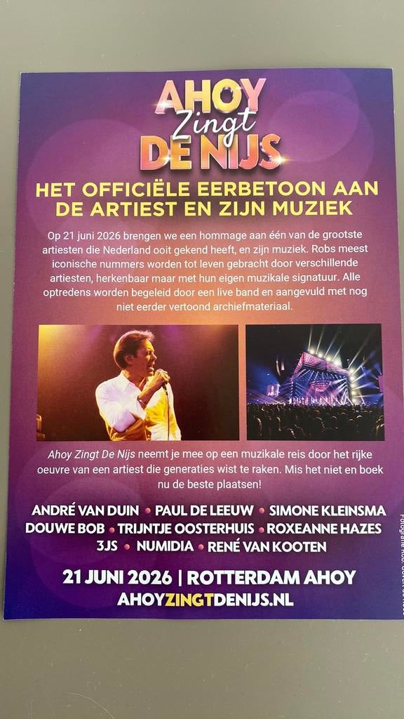 Ahoy zingt De Nijs 21 juni concert kaarten, Tickets en Kaartjes, Twee personen