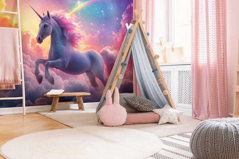 Fotobehang - Regenboog - Meisjeskamer - Unicorn Droomwereld, Fotobehangkoning.nl, Overige patronen, Meerkleurig, Hoogeveen