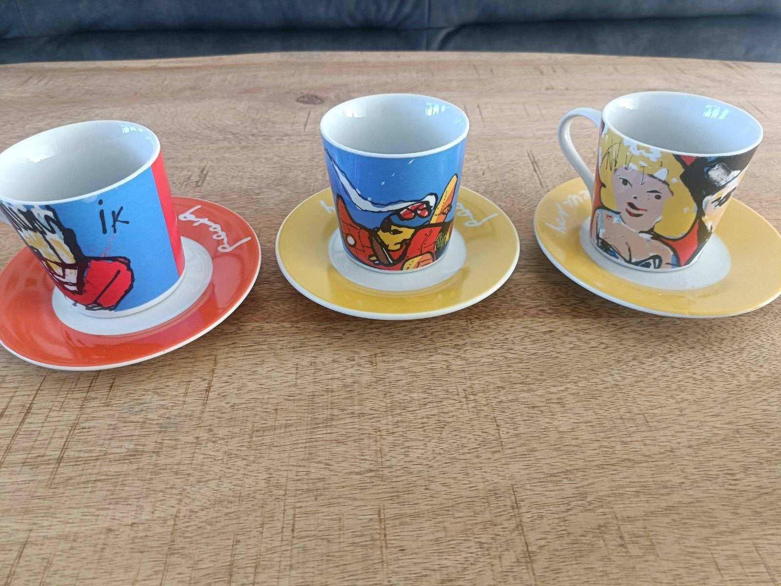 Set van 3  Herman brood  kop en schotels, Huis en Inrichting, Gebruikt, Ophalen of Verzenden, Kop(pen) en/of Schotel(s), Porselein
