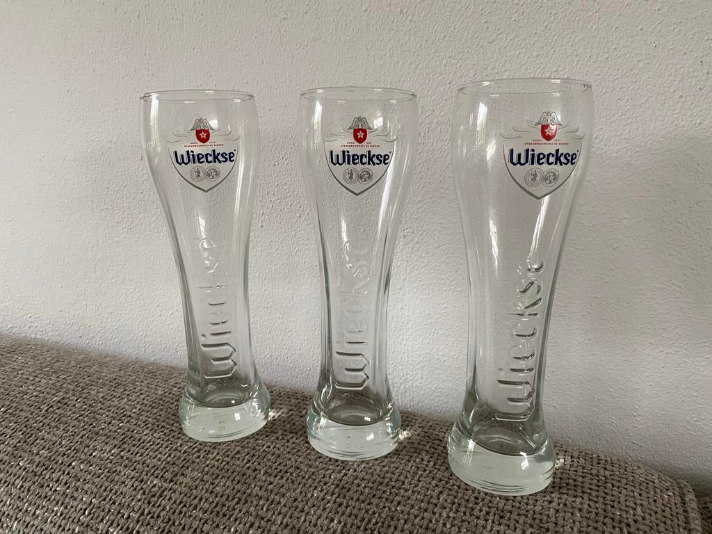 Set van 3 Wieckse Witte bierglazen bier glas 20 cm hoog, Antiek en Kunst, Antiek | Glas en Kristal, Ophalen of Verzenden