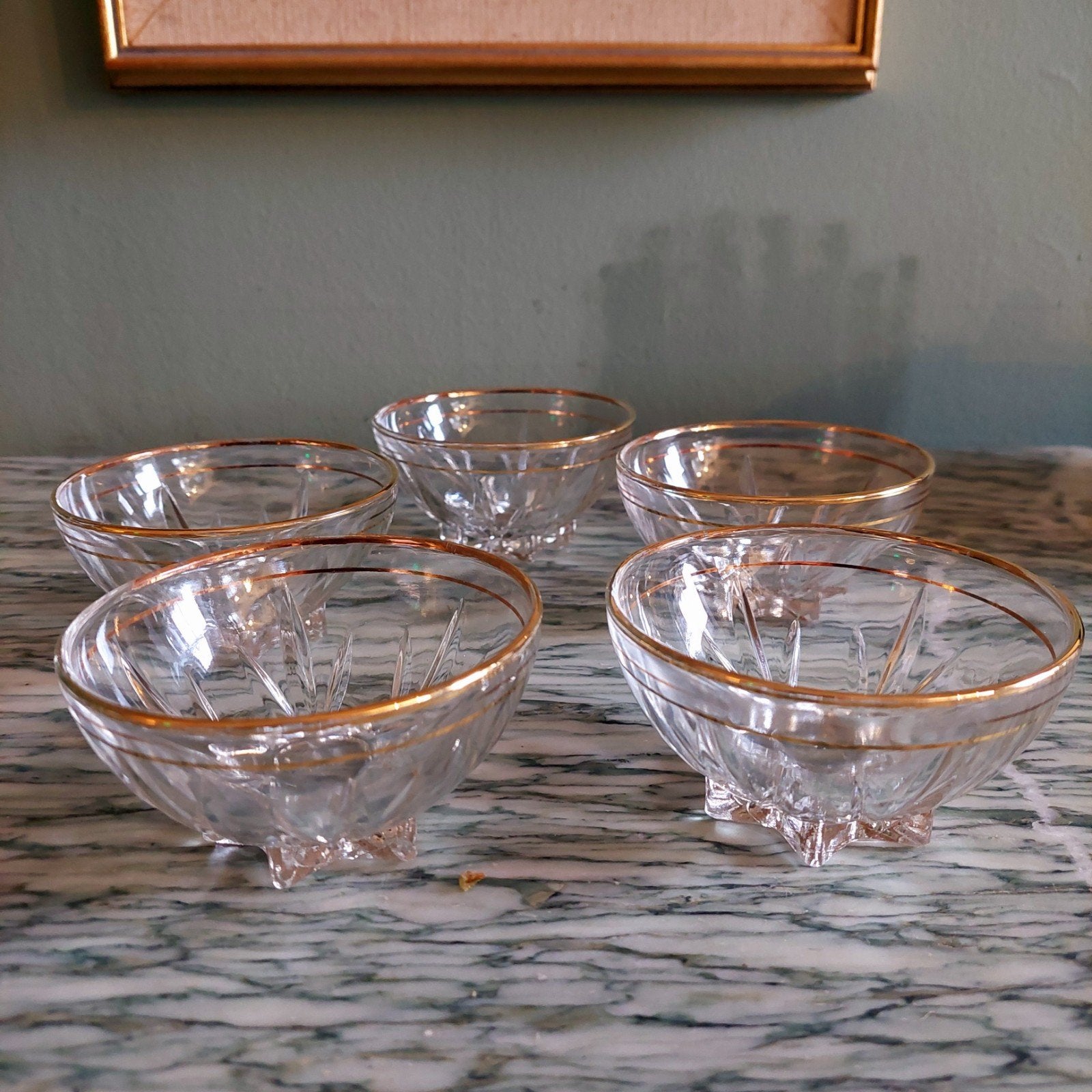 Vintage Franse glazen schaaltjes met gouden rand (5 stuks), Ophalen of Verzenden
