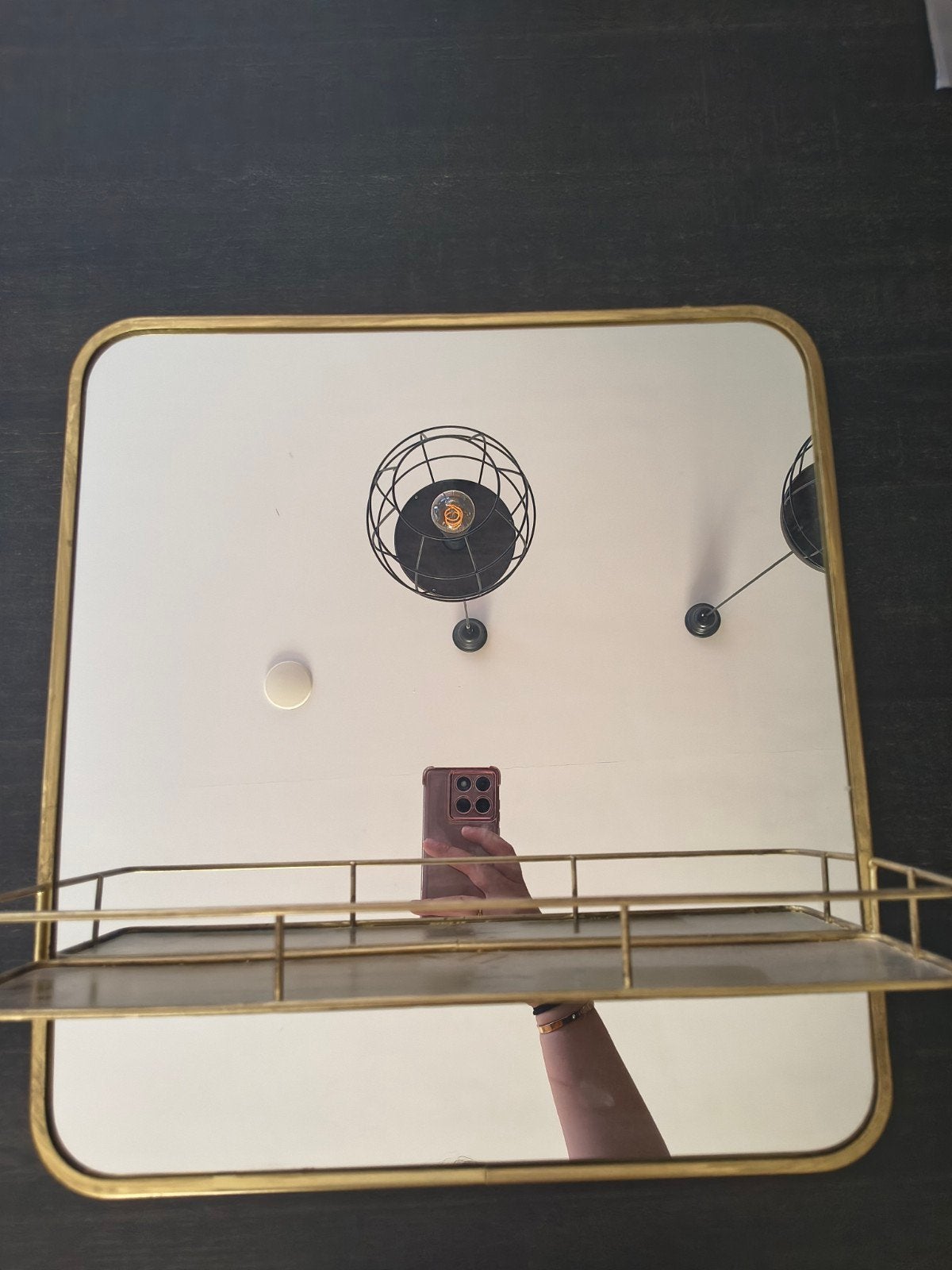Vintage gouden spiegel met planchet, Ophalen, Minder dan 50 cm, Zo goed als nieuw, Minder dan 100 cm