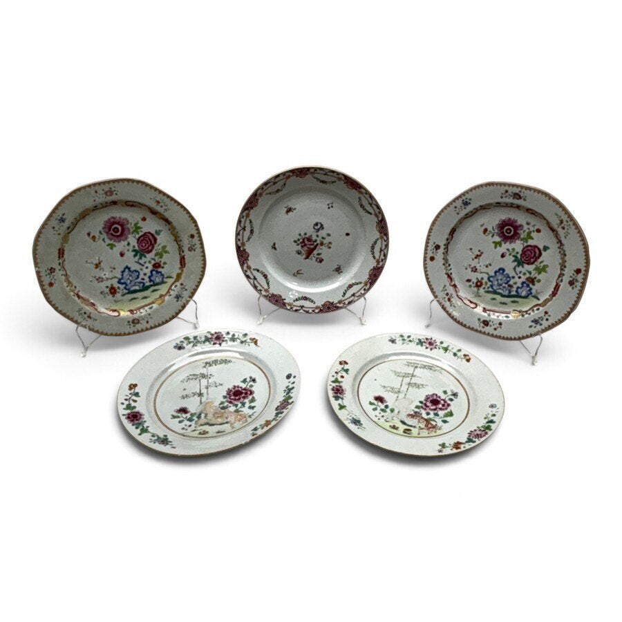 Vijf Qianlong Chinees porseleinen Famille Rose schotels, Antiek en Kunst, Ophalen of Verzenden