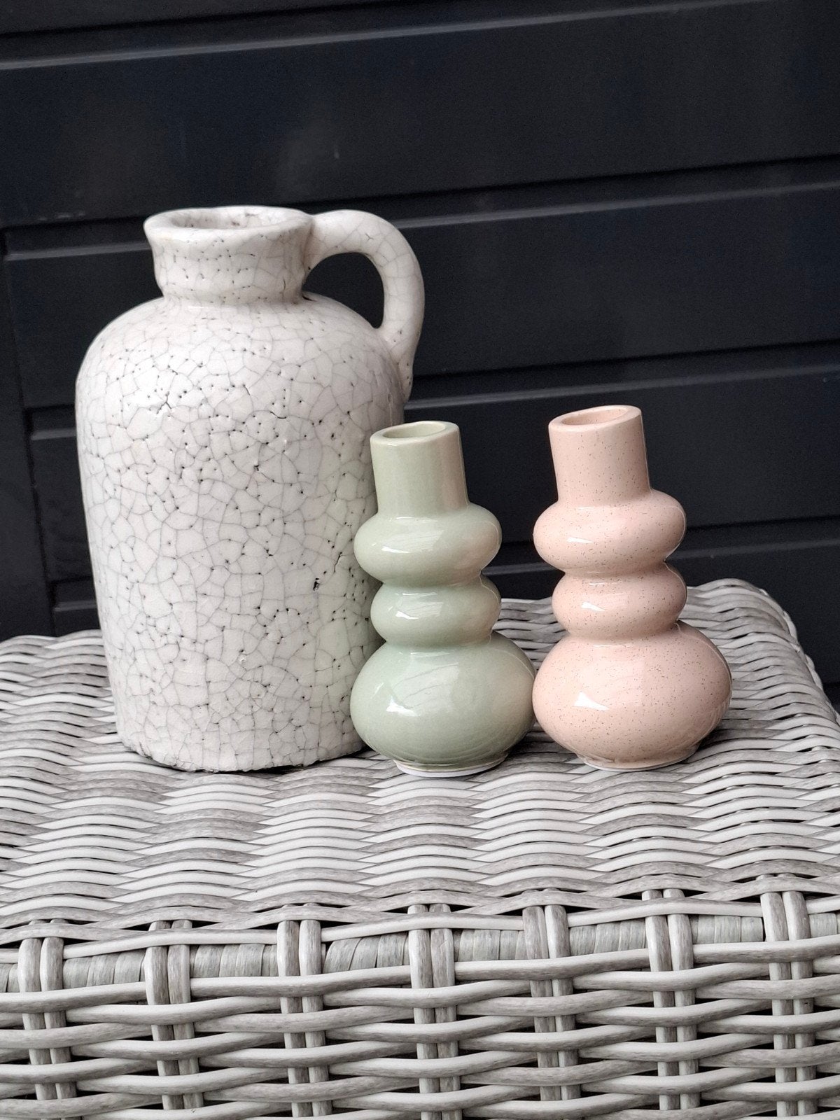 Leuke vaas en 2 kaarsenstandaarden, Ophalen of Verzenden, Nieuw, Geschikt voor droogbloemen, 21 cm