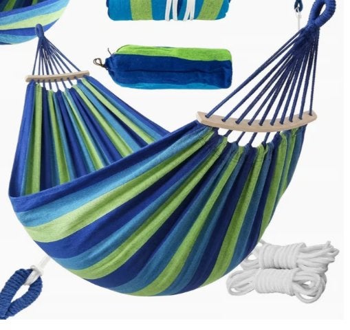 Hangmat 2 persoons blauw met crème, Opvouwbaar, Meerpersoons, Nieuw, Ophalen of Verzenden