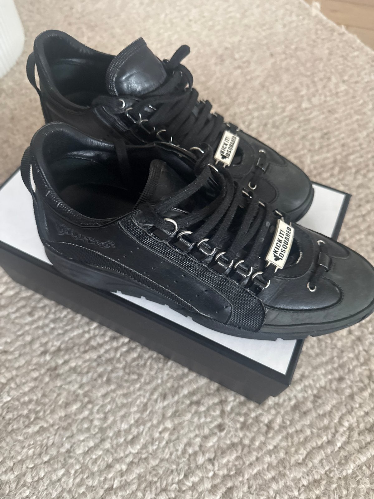 Dsquared2 Sneakers - Zwart Leer - Maat 41, Ophalen of Verzenden, Zo goed als nieuw, Zwart, Sneakers of Gympen