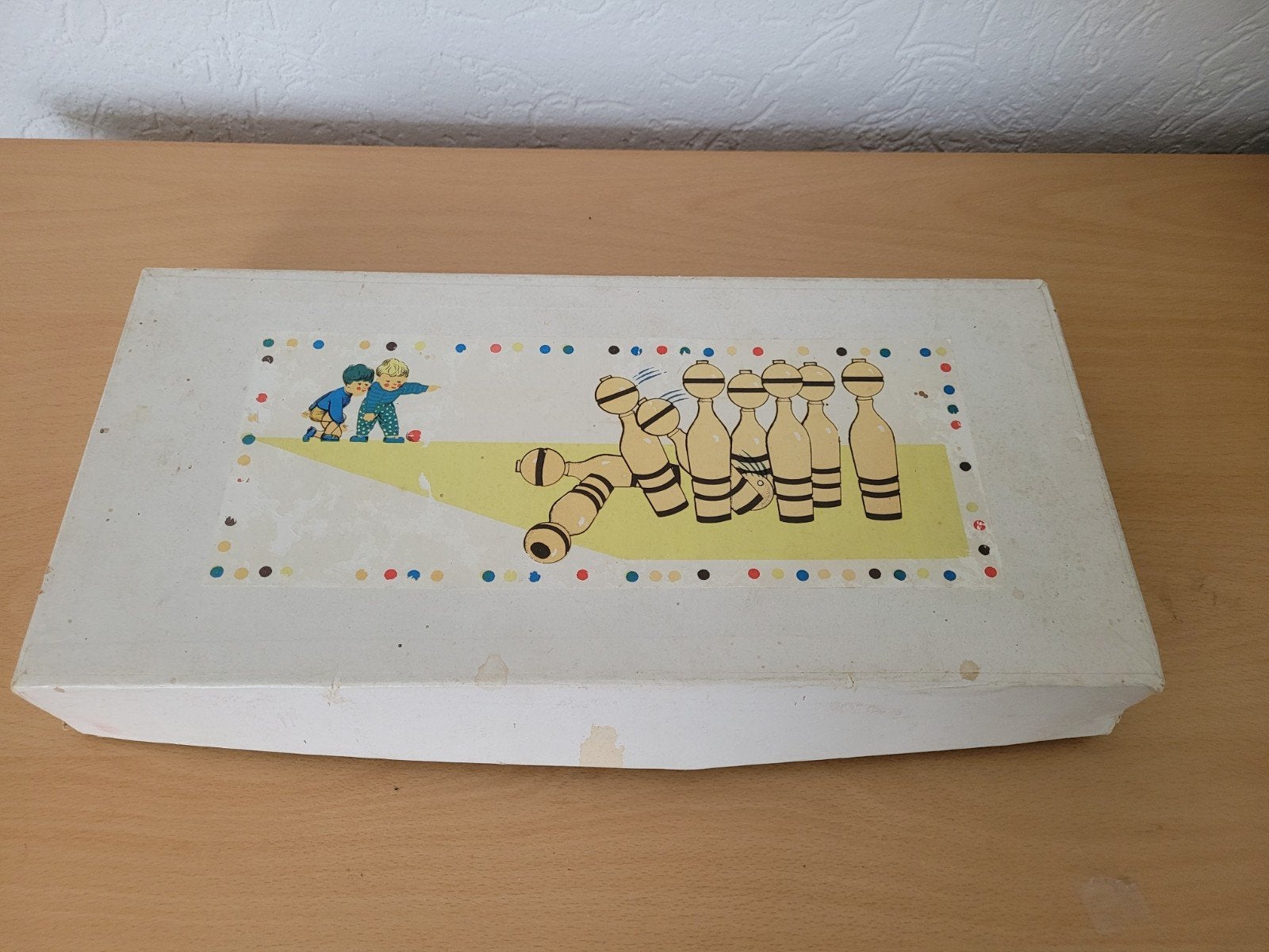 Vintage houten kegelspel voor kinderen in originele doos, .., .., Gebruikt, Jongen of Meisje