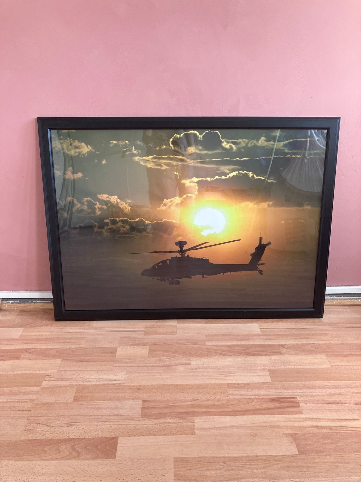 Ingelijste foto helikopter zonsondergang, Ophalen, Gebruikt, 100 tot 125 cm, Foto of Poster