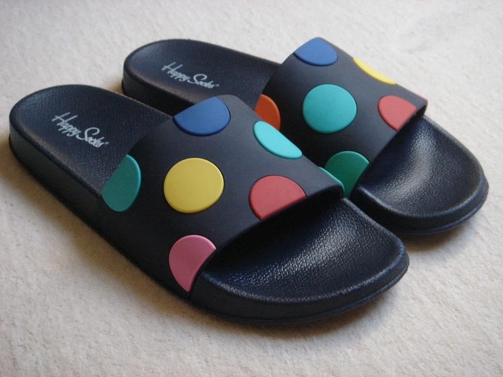 Originele HAPPY SOCKS Pool Slider Dot slippers mt 44/45, Blauw, Happy Socks, Gedragen, Ophalen