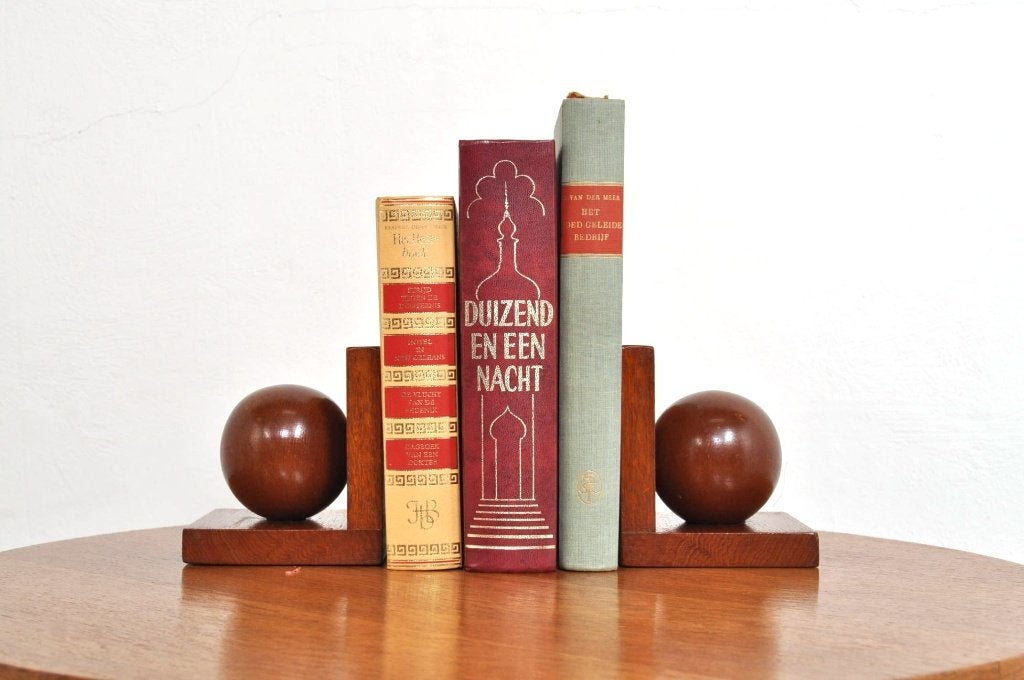 Art deco eikenhouten boekensteunen Bauhaus 20s/30s, Ophalen of Verzenden, Gebruikt