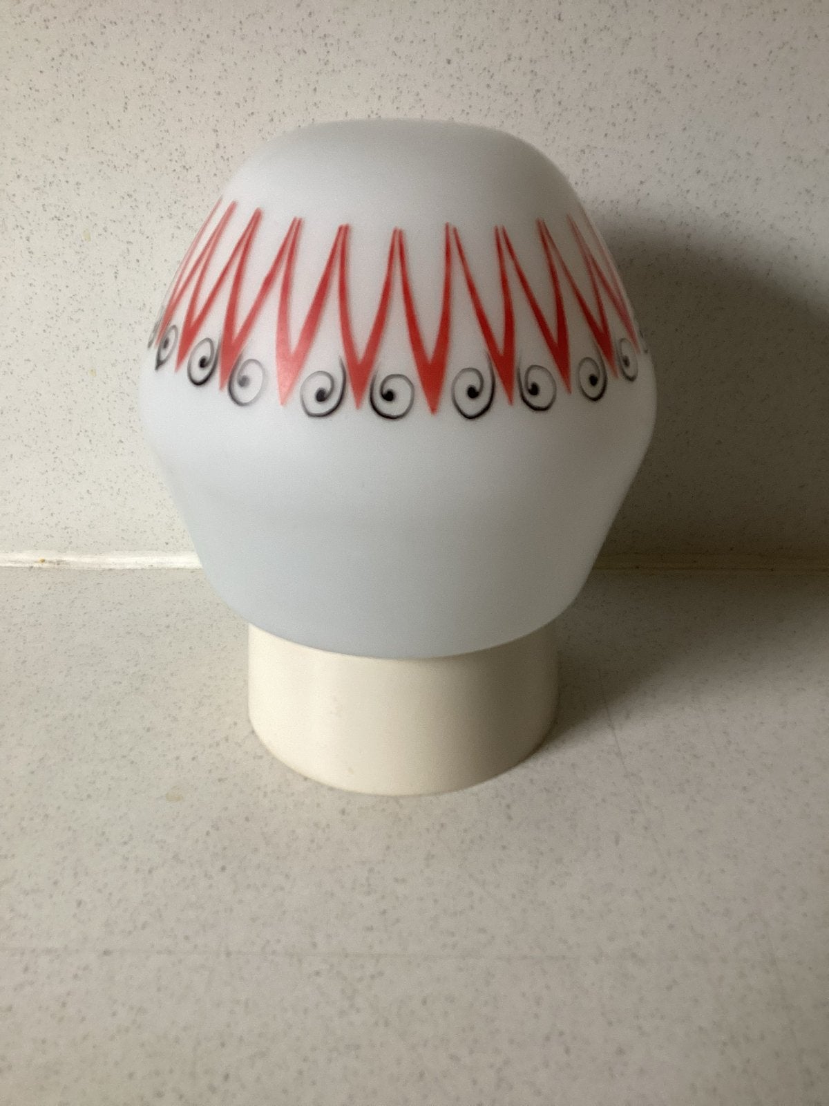 Vintage Philips Plafondlamp Melkglas met Rood/Zwart Patroon, Ophalen of Verzenden