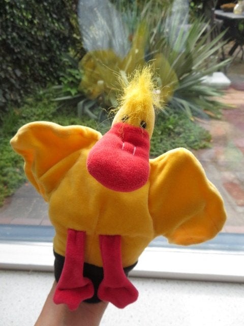 Handpop eend of eendje merk Beleduc poppenkastpop, Geel, Ophalen of Verzenden, Zo goed als nieuw, Met label