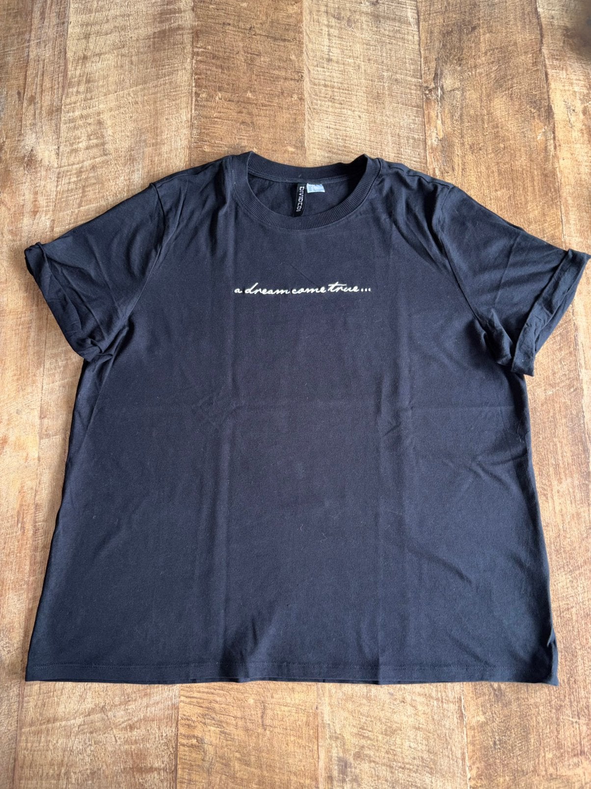 Zwart t-shirt met zin maat L, Kleding | Dames, Ophalen of Verzenden, Zo goed als nieuw, Zwart, Korte mouw