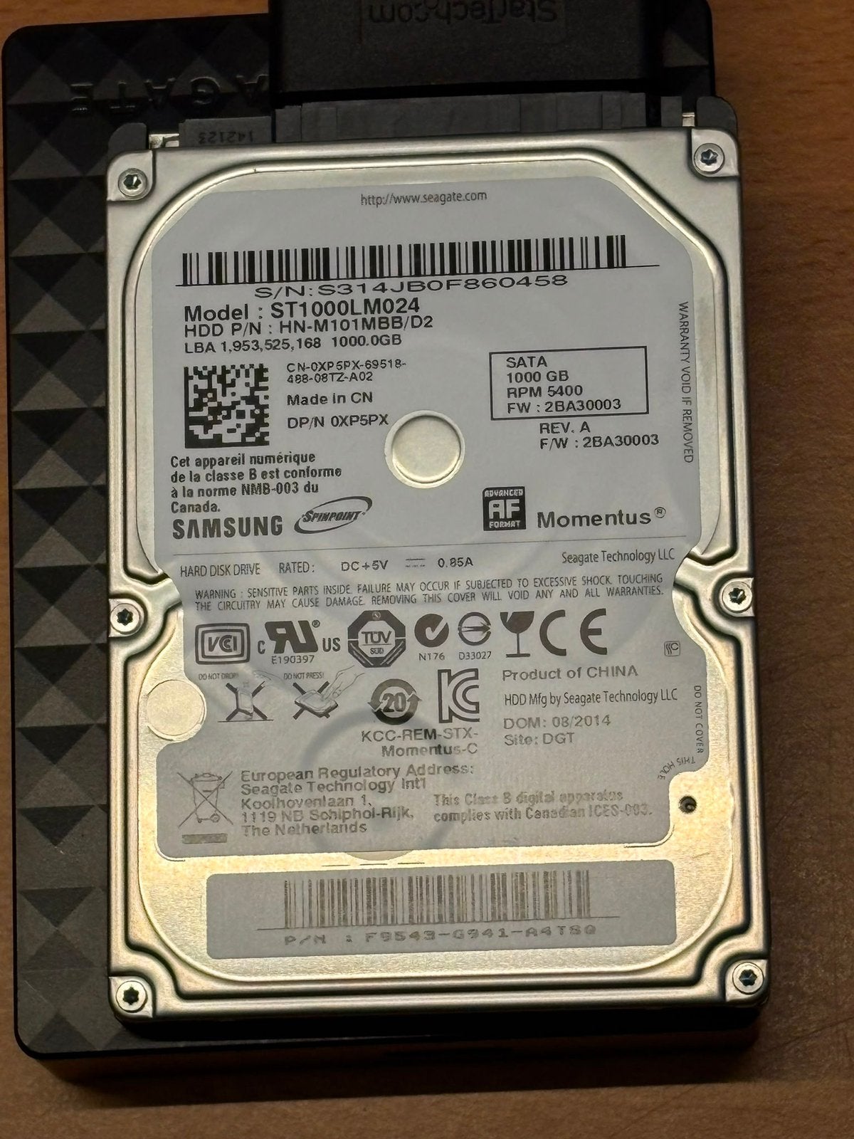 Samsung ST1000LM024 1000GB 5400 pm 2,5 ihch SATA, Computers en Software, Harde schijven, Intern, Ophalen of Verzenden, Zo goed als nieuw
