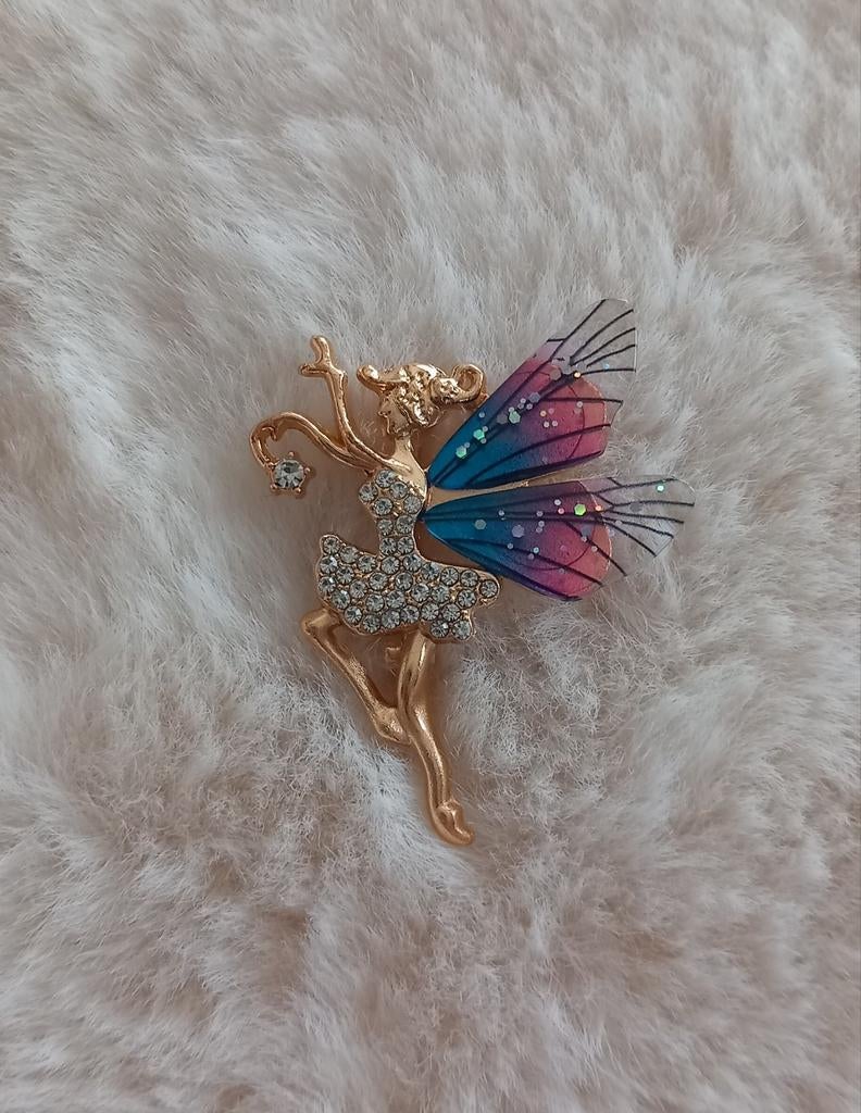 Tinkelbel Broche met Strass en Kleurrijke Vleugels, Overige materialen, 4 tot 7 cm, Nieuw, Ophalen of Verzenden