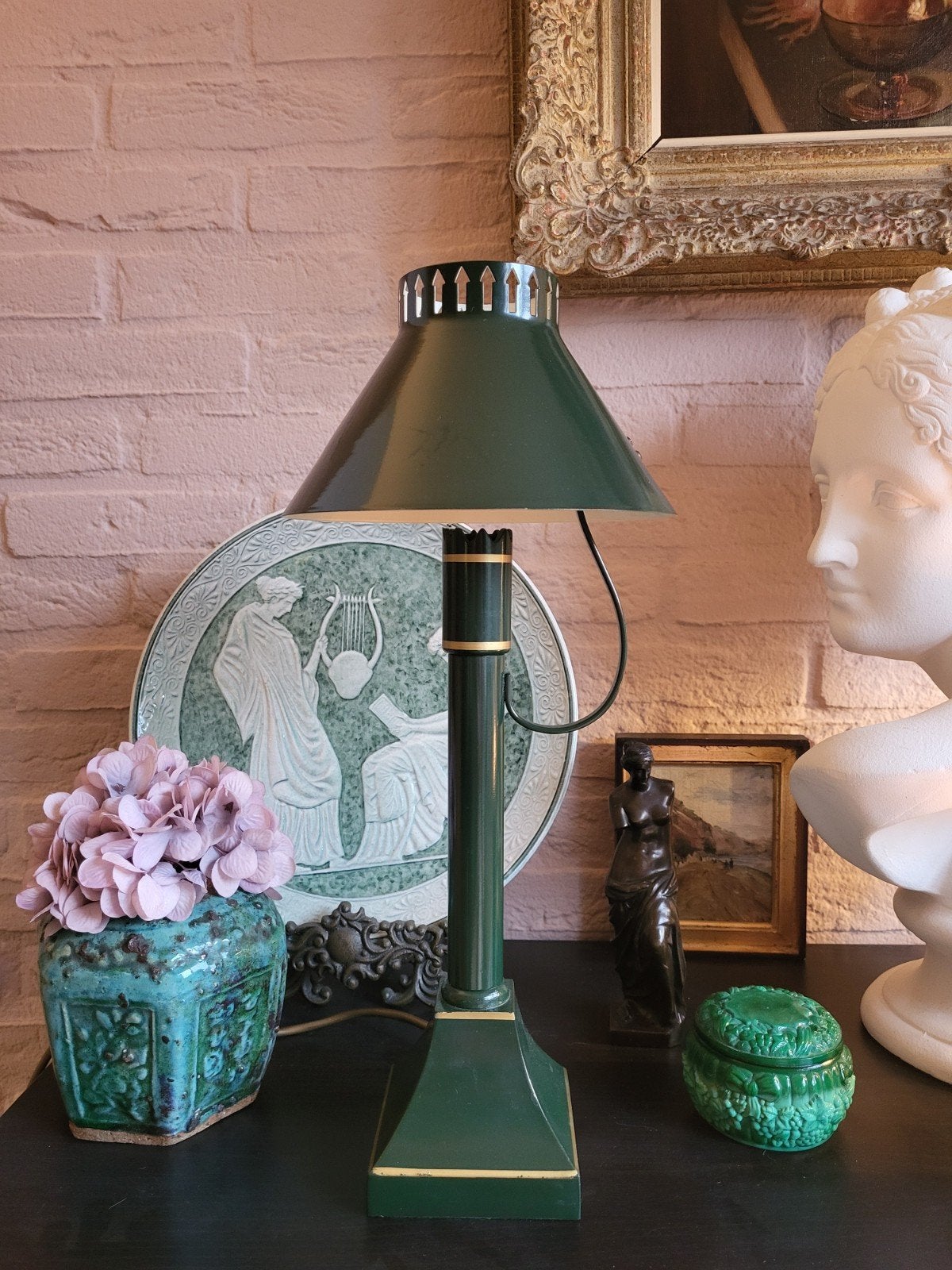 Groene metalen bouillotte lamp Laura Ashley, Ophalen of Verzenden