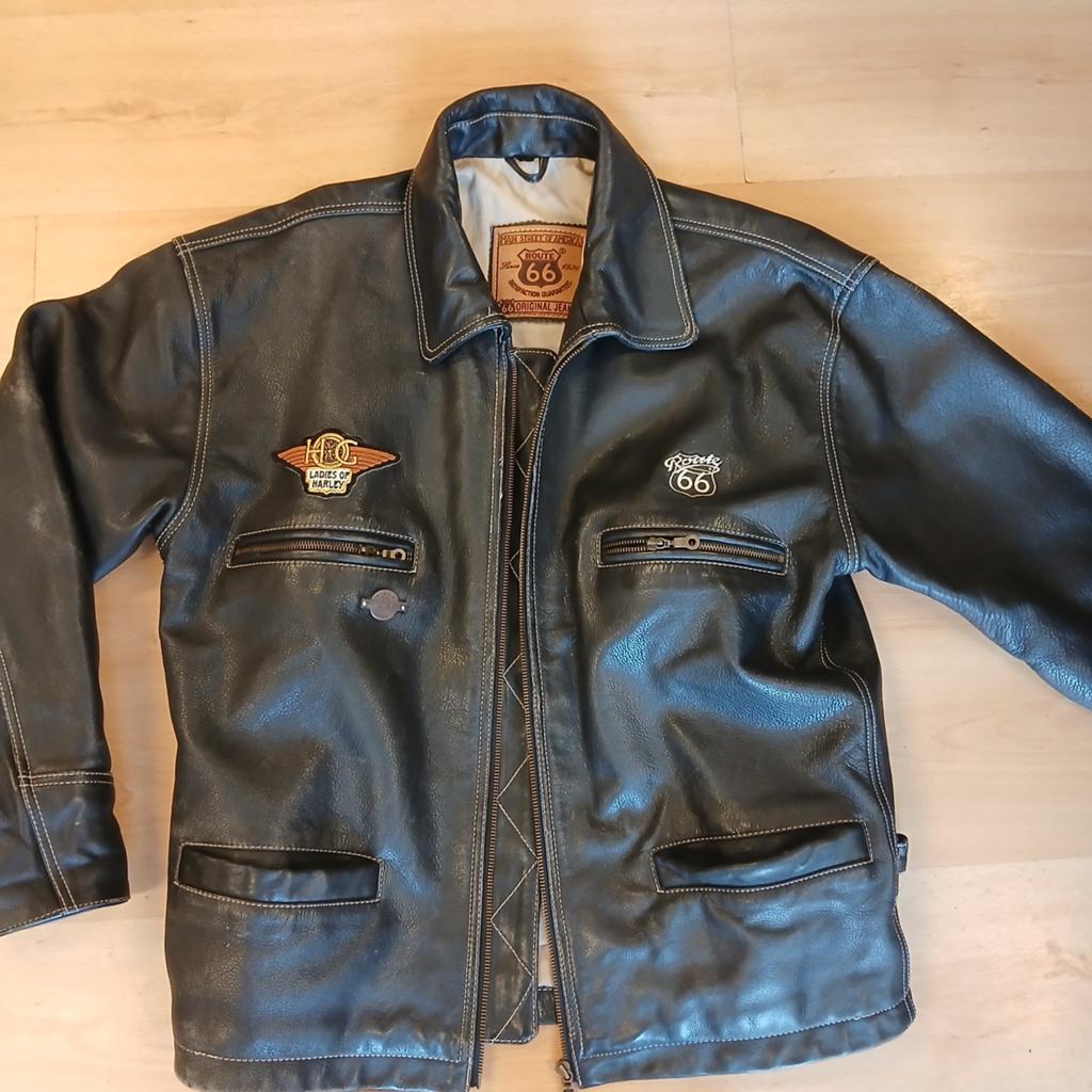 Route 66 Leren Jas - Vintage Stijl, Kleding | Heren, Jassen | Zomer, Gedragen, Maat 52/54 (L), Zwart, Ophalen of Verzenden