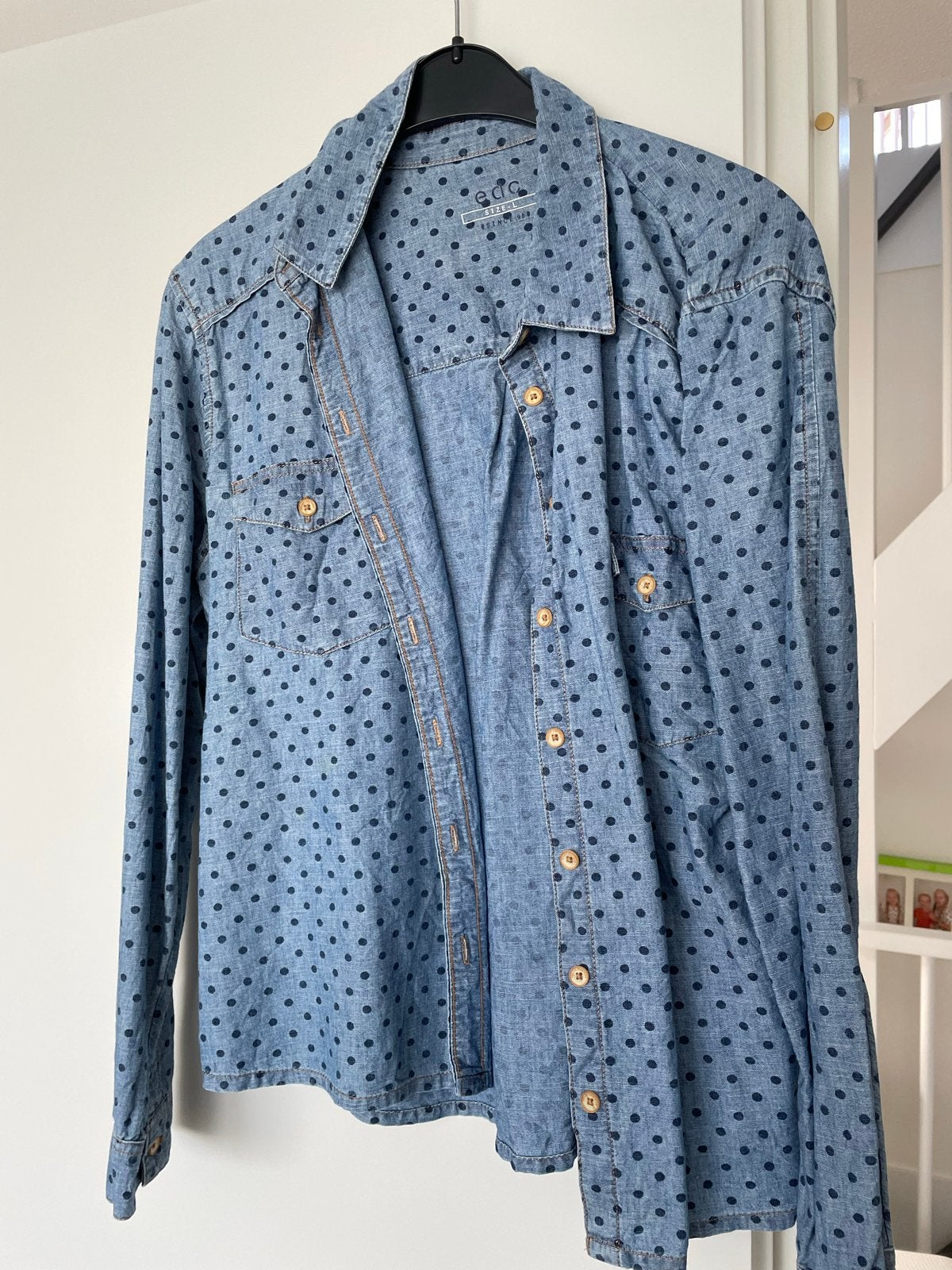 EDC spijkerblouse met stippen maat l, Ophalen of Verzenden, Gedragen, Maat 42/44 (L), Blauw