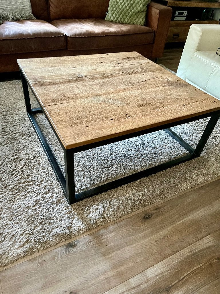 Salontafel industrieel, Huis en Inrichting, Tafels | Salontafels, Ophalen, Gebruikt, 50 tot 100 cm, Vierkant