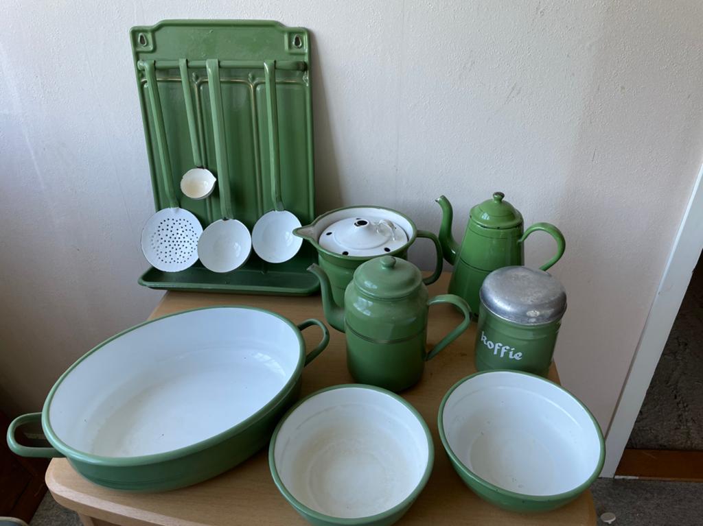 Emaille keuken divers groen, Antiek en Kunst, Ophalen