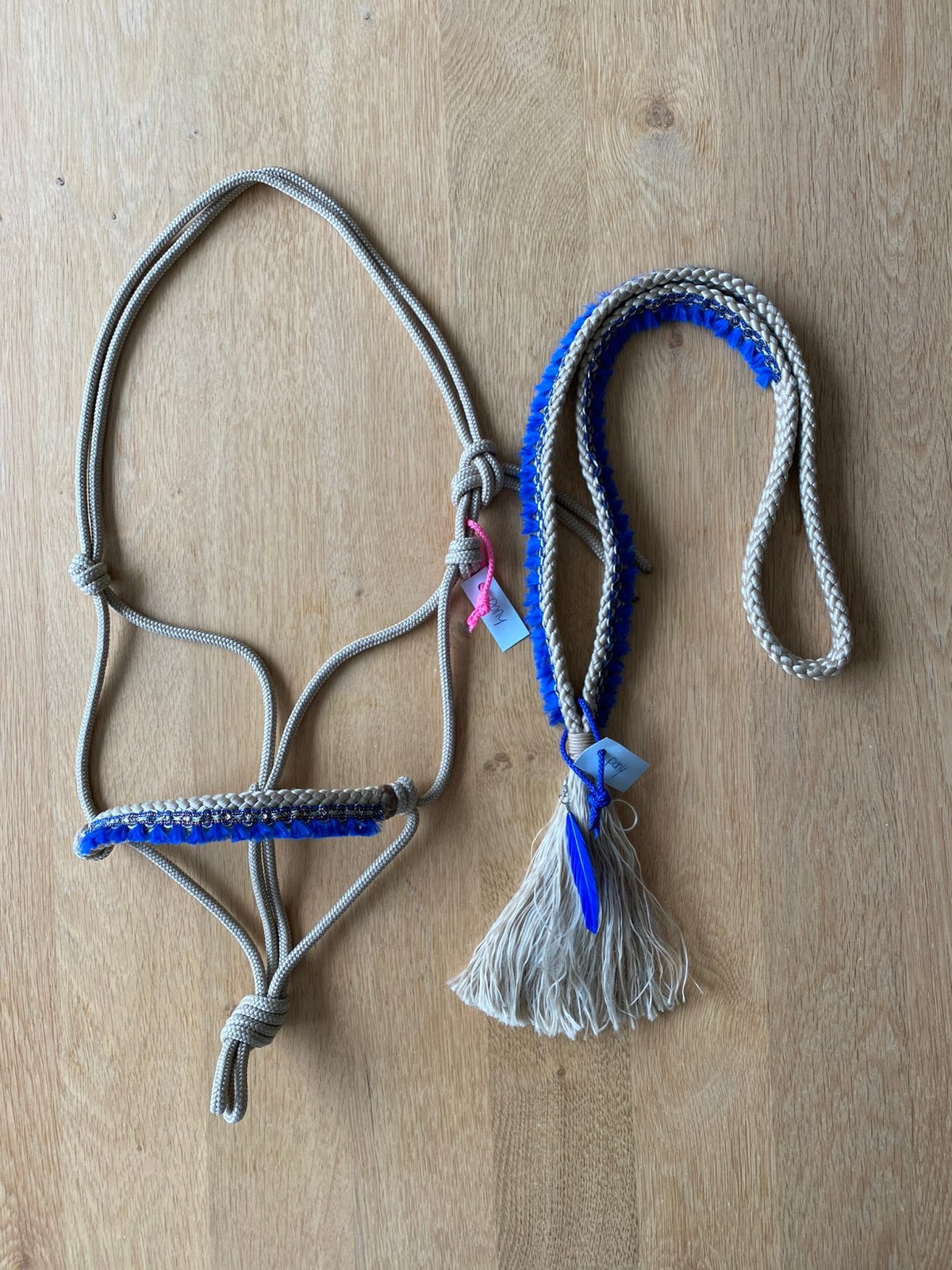 Nieuw Arabian touwhalster + Neckrope Beige Kobaltblauw PONY, Dieren en Toebehoren, Overige disciplines, Handgemaakt, Nieuw, Halster