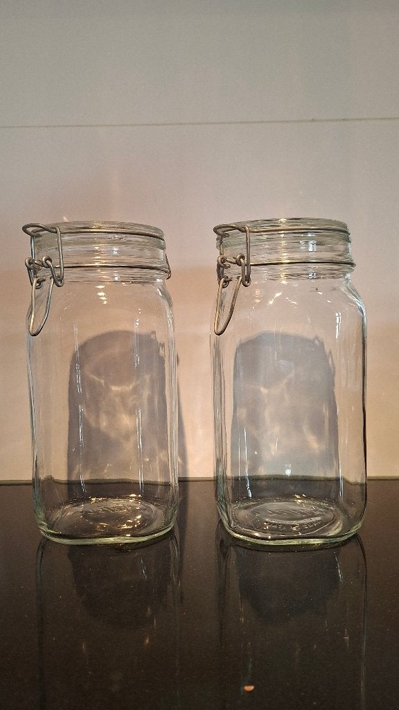 Set van 2 glazen voorraadpotten met beugelsluiting, Huis en Inrichting, Voorraadpot, Ophalen of Verzenden, Zo goed als nieuw, Glas