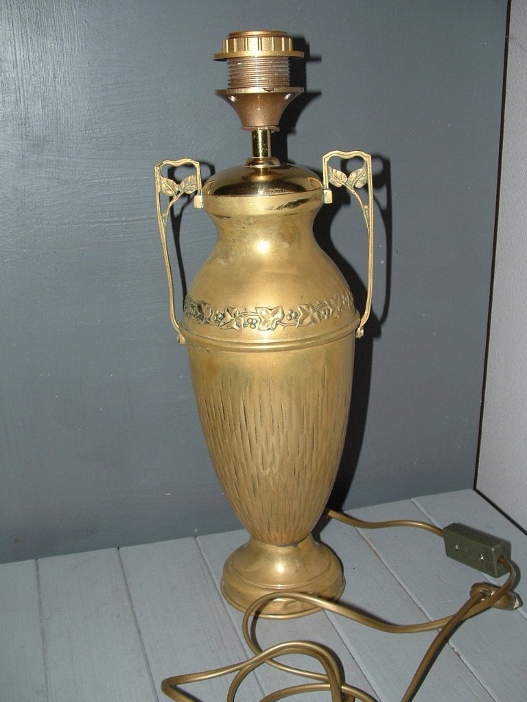 Zware Koperen lampenvoet koper lamp met kap popcorn kleurig, Antiek en Kunst, Ophalen of Verzenden