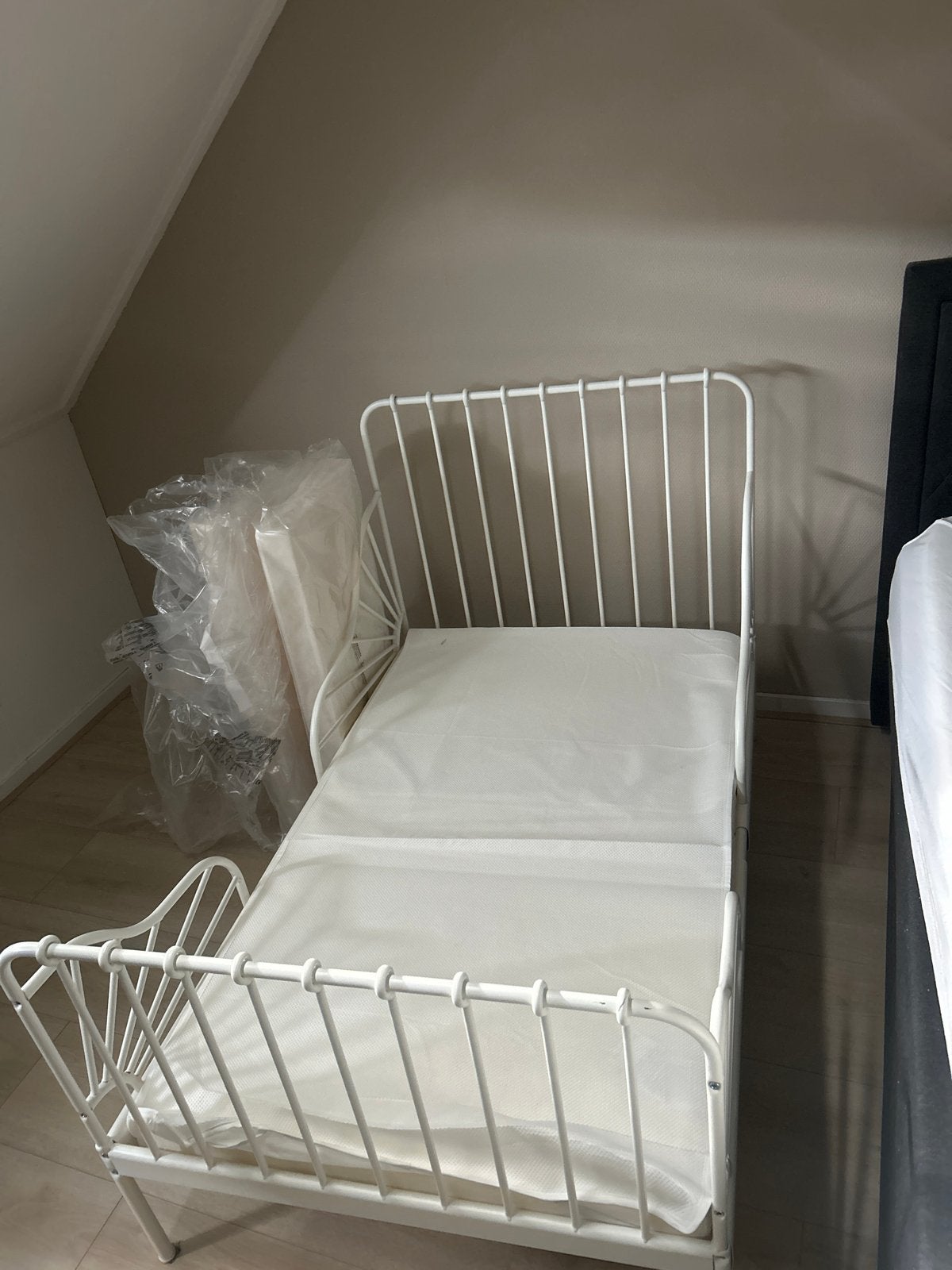 Nieuw ikea  Kinder Meegroeibed - Wit Metalen Frame, Ophalen, Nieuw, 70 tot 85 cm, 140 tot 160 cm