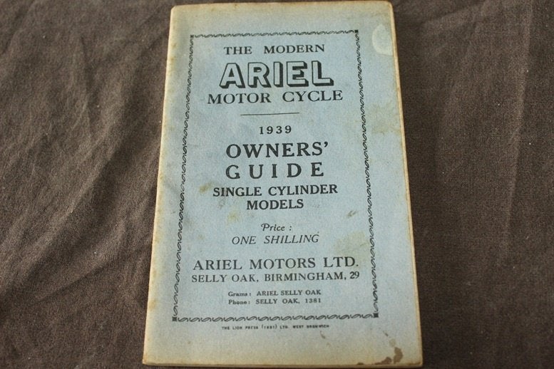 Ariel 1939 single cylinders owner's guide  250cc - 600cc, Motoren, Handleidingen en Instructieboekjes, Ophalen of Verzenden, Overige merken
