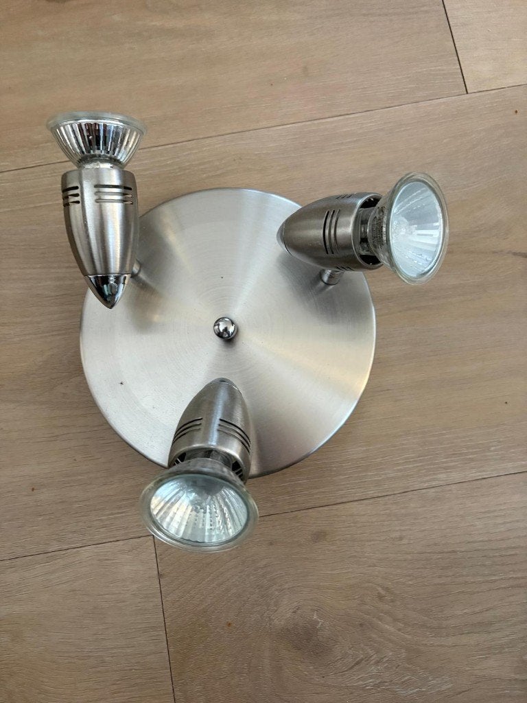 Moderne 3-lichts spot - Geborsteld metaal, Halogeen, Gebruikt, Geschikt voor plafondmontage, GU10
