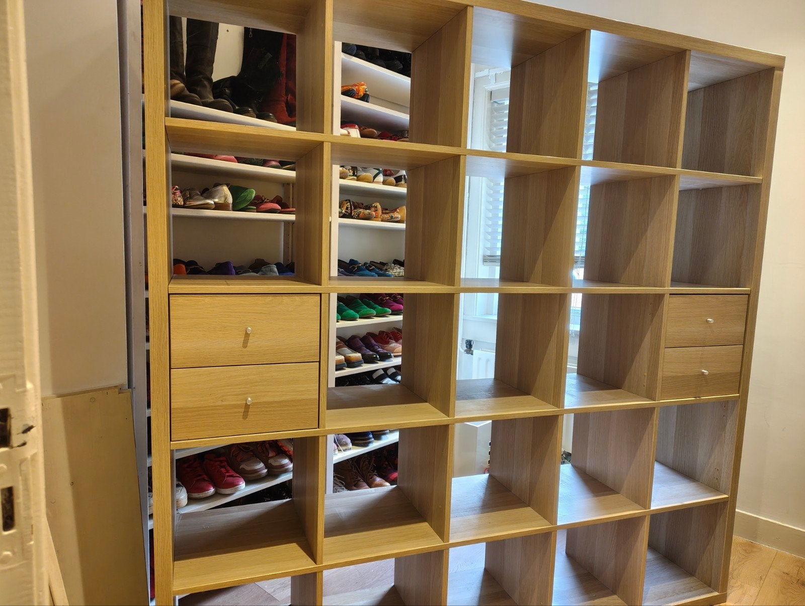 Kallax Ikea kast 25 vakken beuken, Ophalen, 150 tot 200 cm, Zo goed als nieuw, Met lade(s)