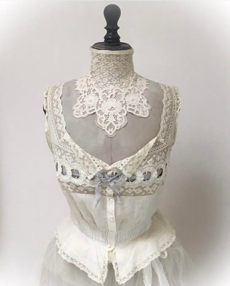 Antiek frans kant corset hemdje kraag, Ophalen of Verzenden
