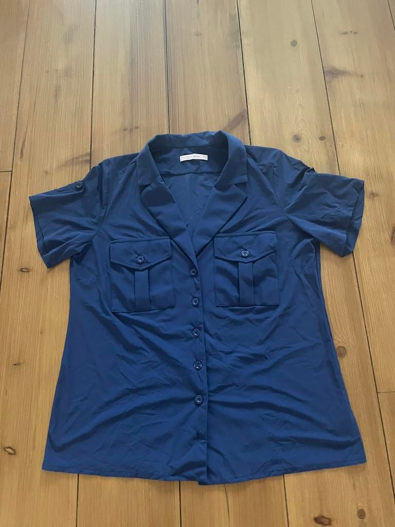 Leuke indigoblauwe travelstof blouse Studio Anneloes, XL, Kleding | Dames, Ophalen of Verzenden, Zo goed als nieuw, Maat 46/48 (XL) of groter