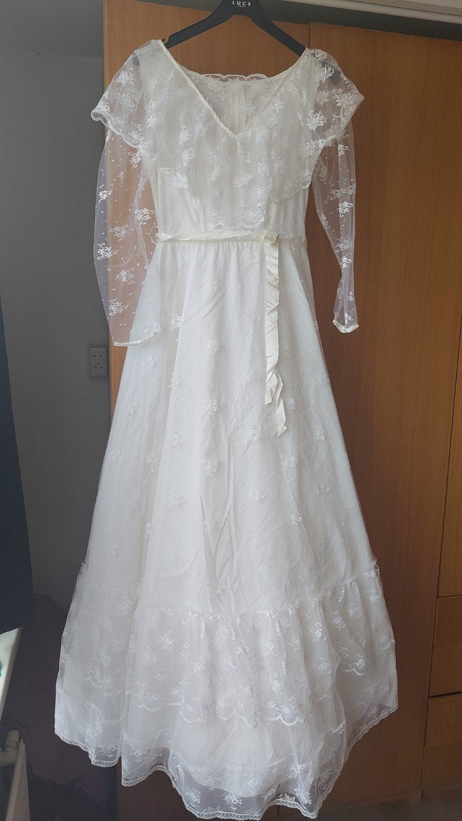 Vintage Trouwjurk Kant Maat 40/42, Ophalen of Verzenden, Gedragen, Wit, Trouwjurk