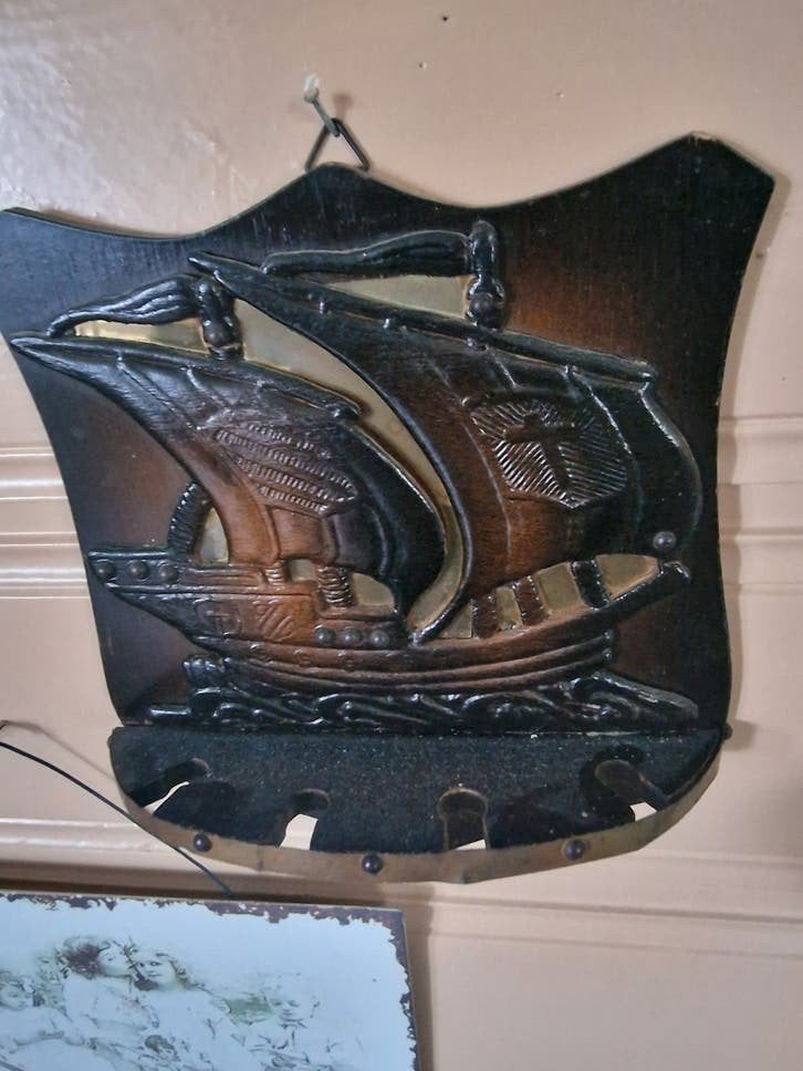 Oud pijpenrek met scheepsafbeelding, Antiek en Kunst, Ophalen of Verzenden