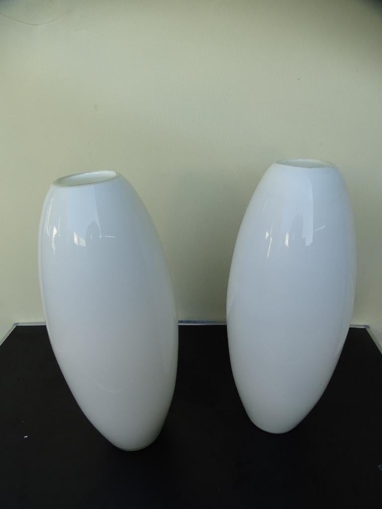 2 Wit glazen vazen, Ophalen, Wit, Minder dan 50 cm, Glas