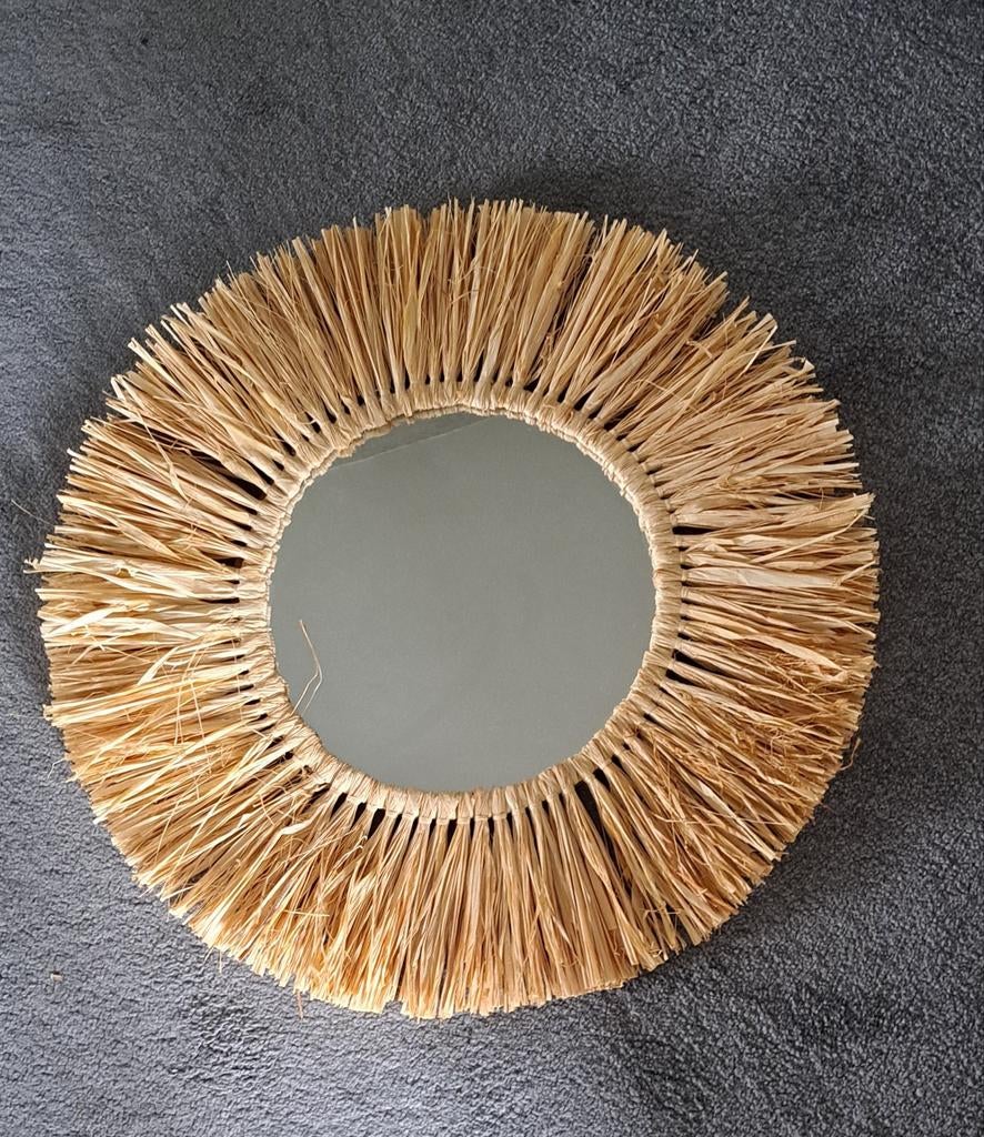 Stro/ rieten spiegel, diameter ong  57 cm, Ophalen, Rond, Zo goed als nieuw, Minder dan 100 cm